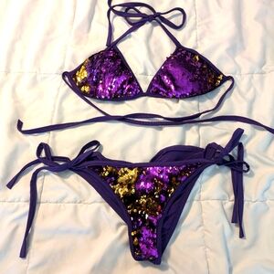 Sequin purple and gold bikini set